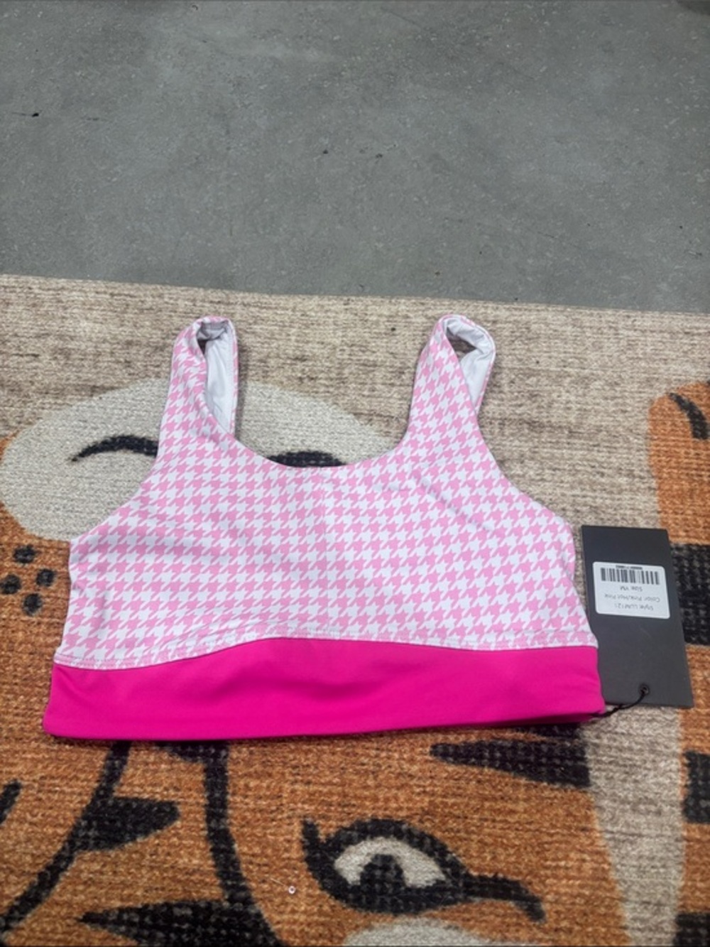 Pink Houndstooth Sports Bra with Hot Pink Band